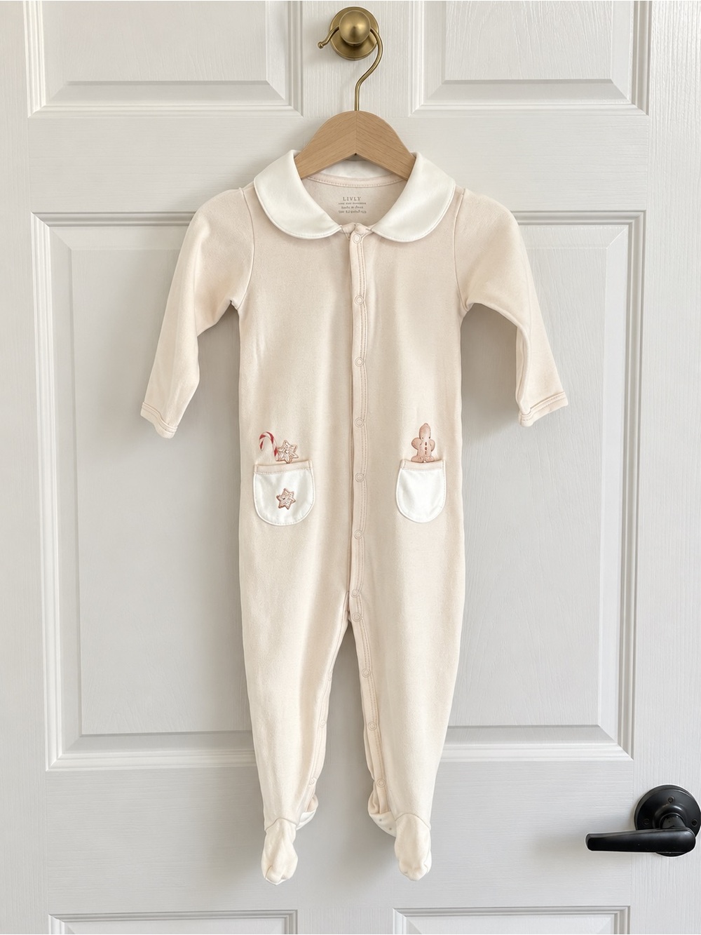 LIVLY Baby Christmas Gingerbread Pima Cotton Footie Romper 6-9M